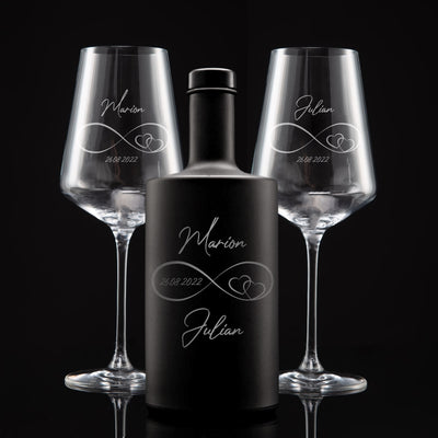 Personalisiertes Gin Geschenkset (Flasche mit zwei Gläsern und Gravur)
