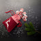 Schokotaler mit Santa Motiv (16 Stück) im roten Rentier Filzsack
