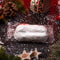 Edel-Marzipanstollen (200g) in schwarzer Blechdose mit Papier-Banderole mit Wunschmotiv oder Logo (Werbemittel)