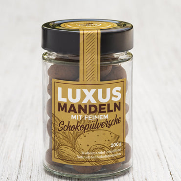 Luxusmandeln mit Schokopülversche - Mandeln in Schokolade mit Kakaopulver