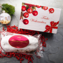 Marzipanstollen (500g) in "Frohe Weihnachten" Geschenkbox